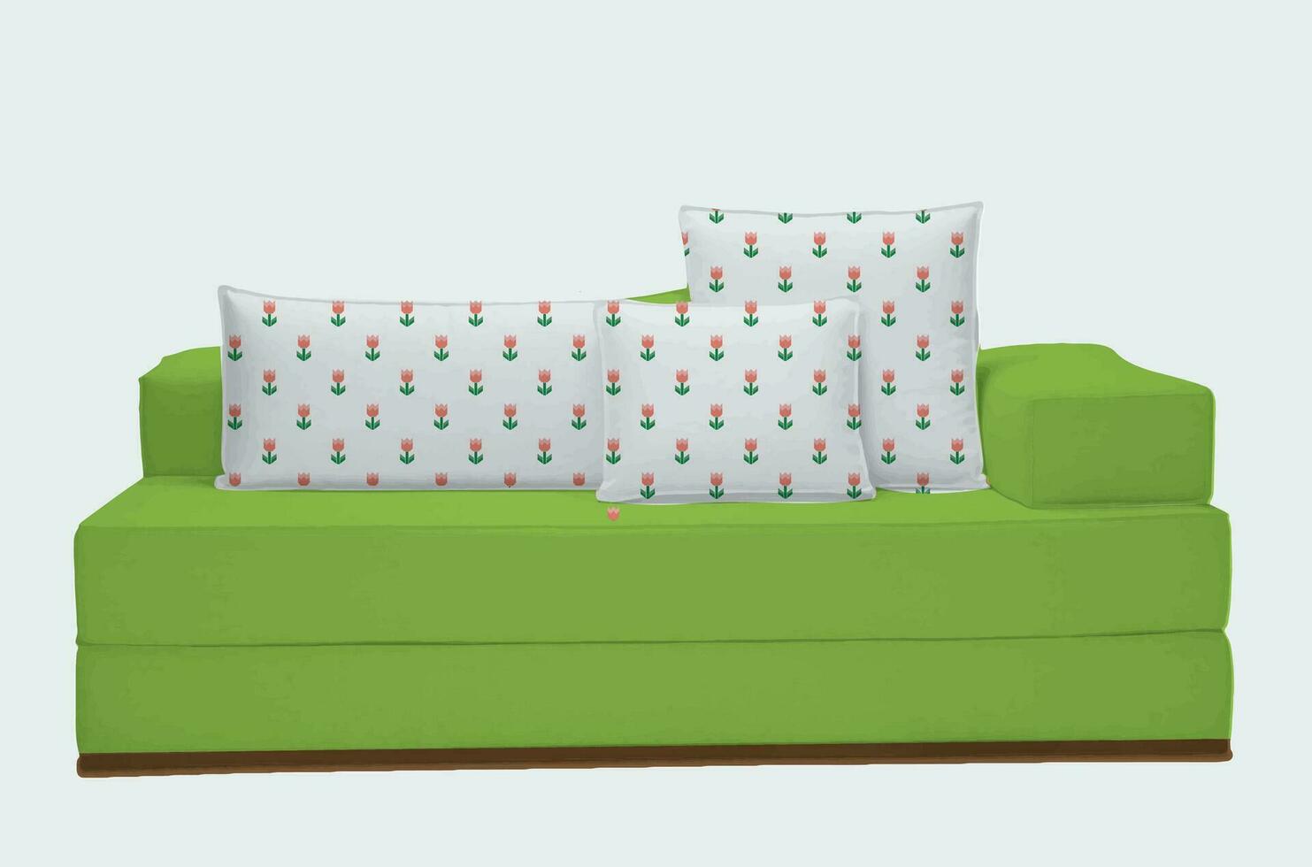 3d realistic green sofa with cousin, isolated on white background. Vector illustration