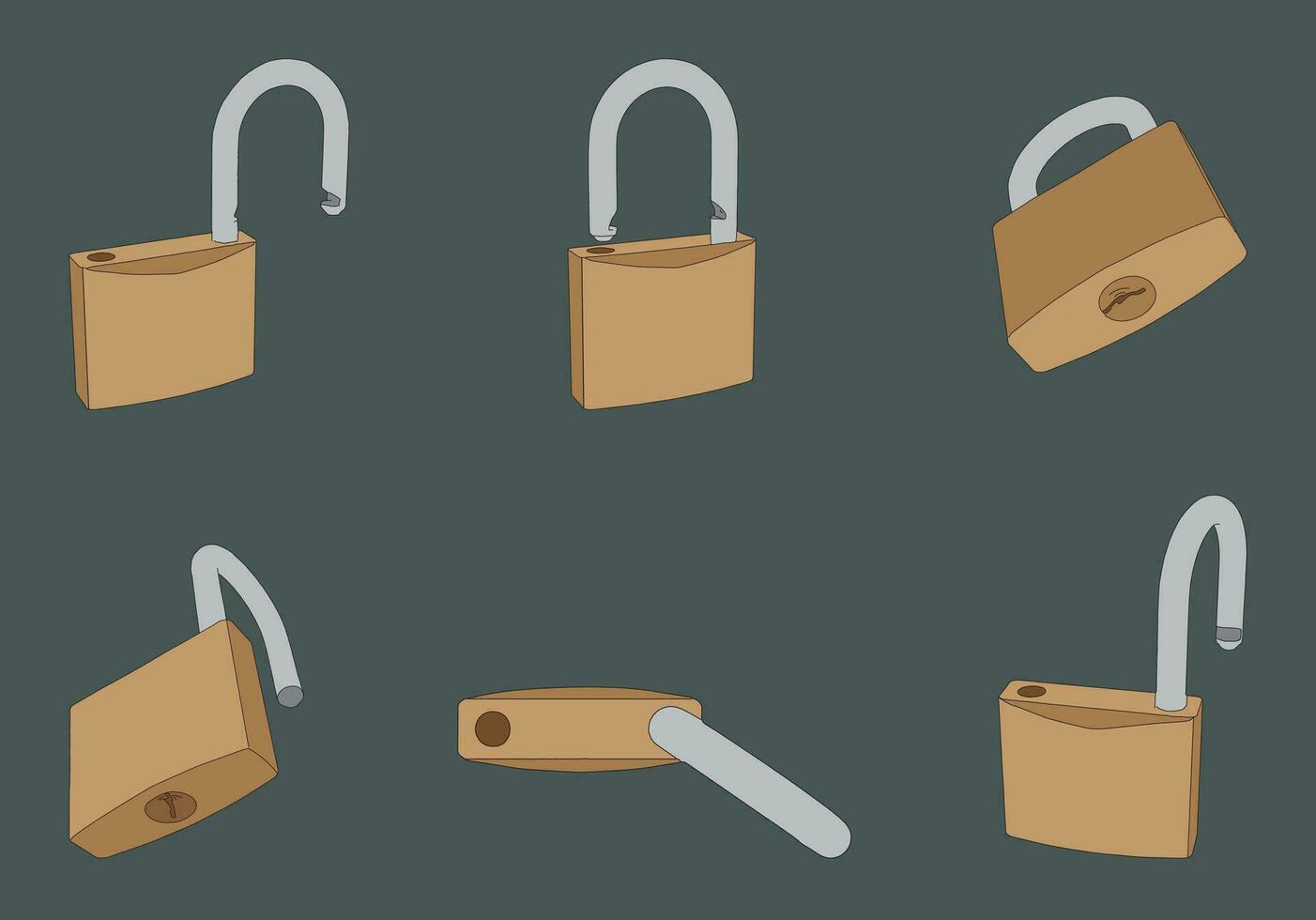 Lock with different angles from left right top rear side vector