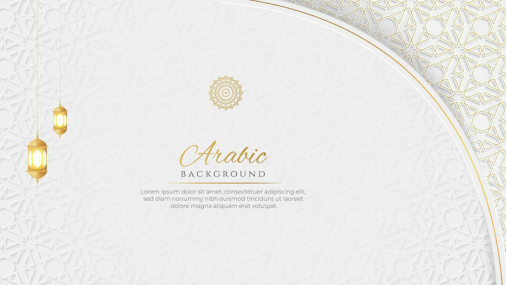 Islamic Arabic Luxury Ornamental Background with Golden Pattern and Decorative Ornament Lanterns vector