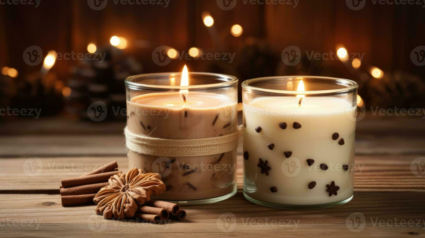 con aroma a galleta hecho a mano velas acogedor foto en un de madera antecedentes. ai