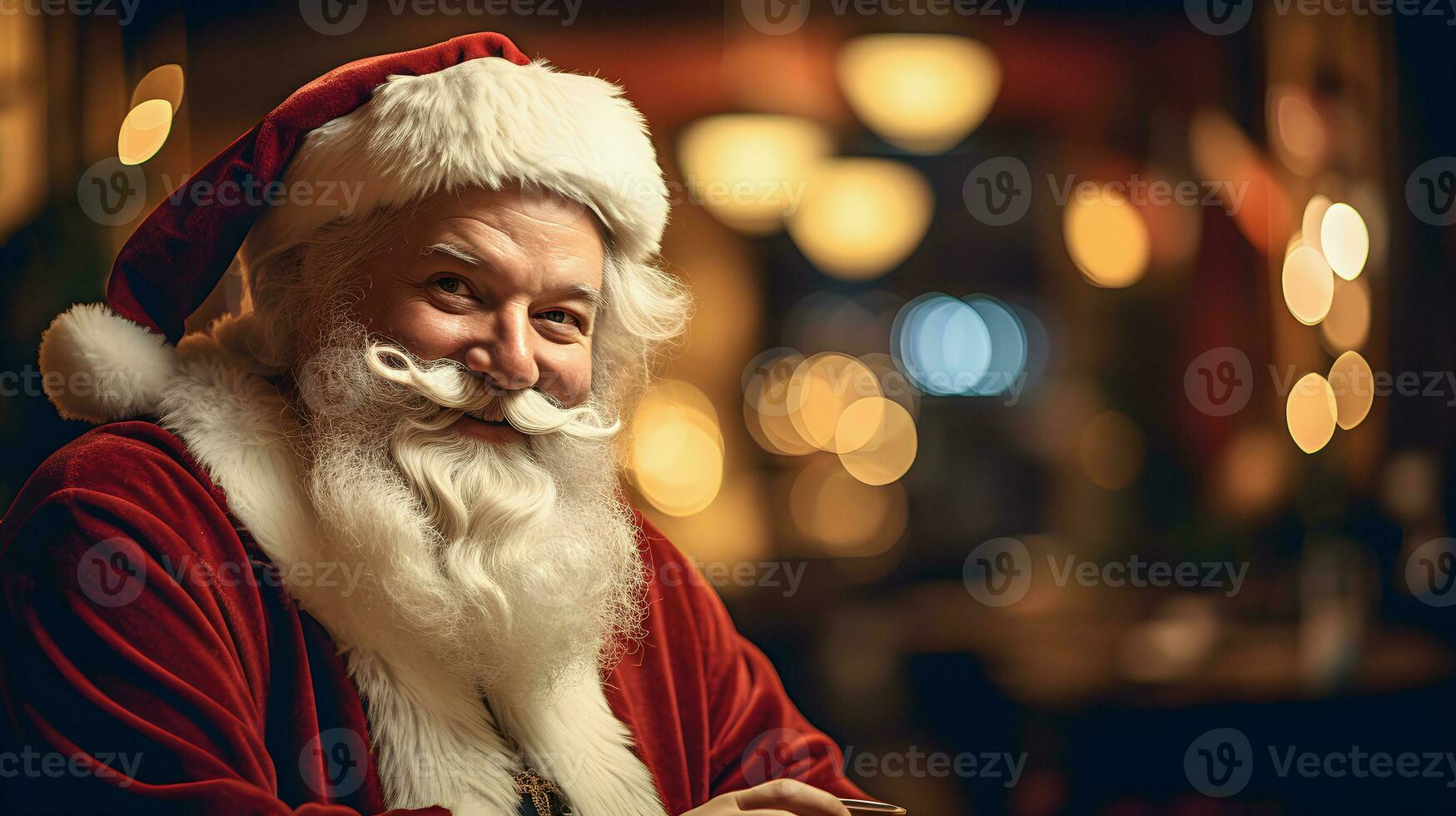Happy old Santa Claus wearing hat on the Christmas eve. Generative Ai. photo