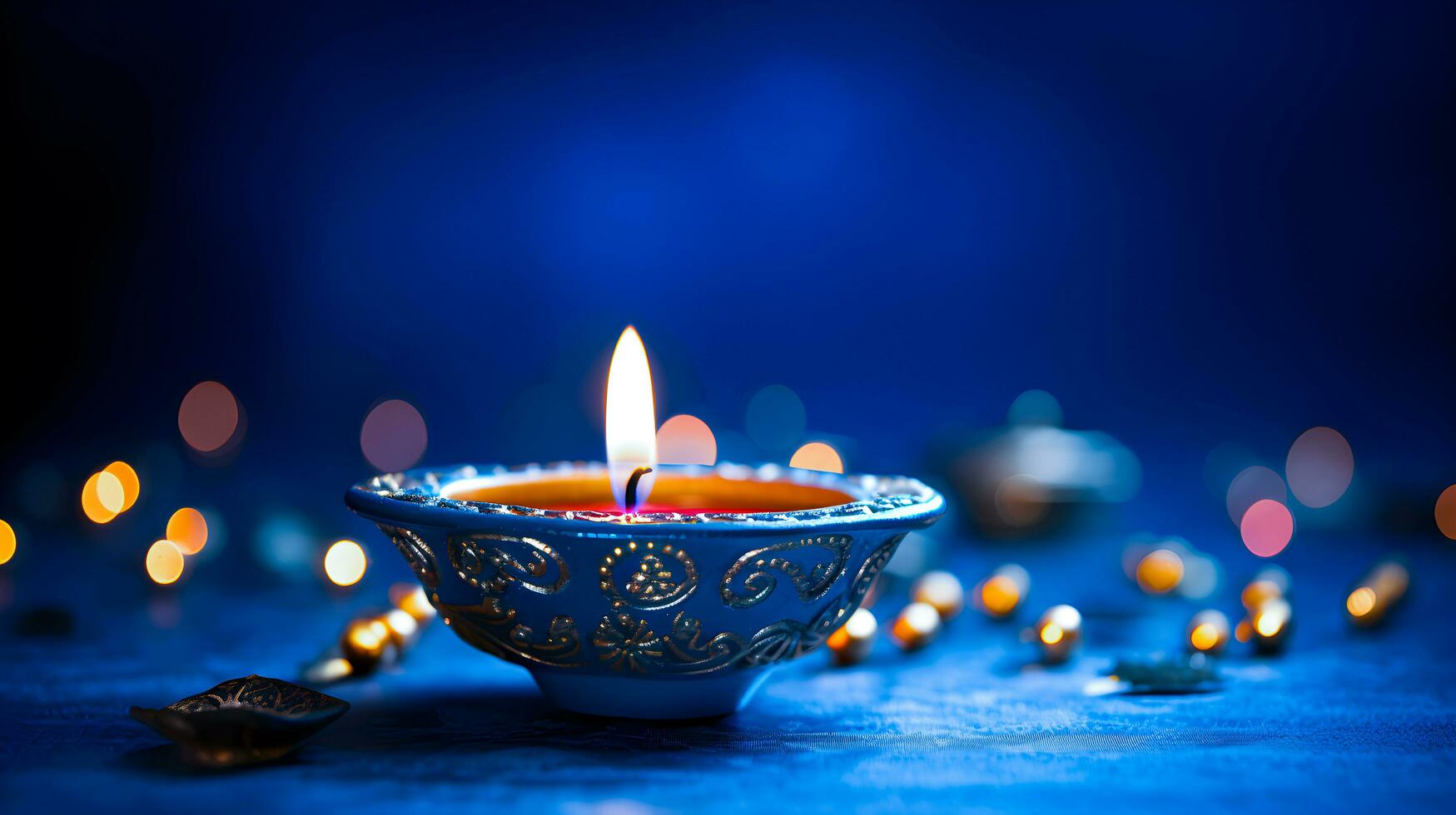 Happy Diwali festival with oil lamp. Generative Ai. photo