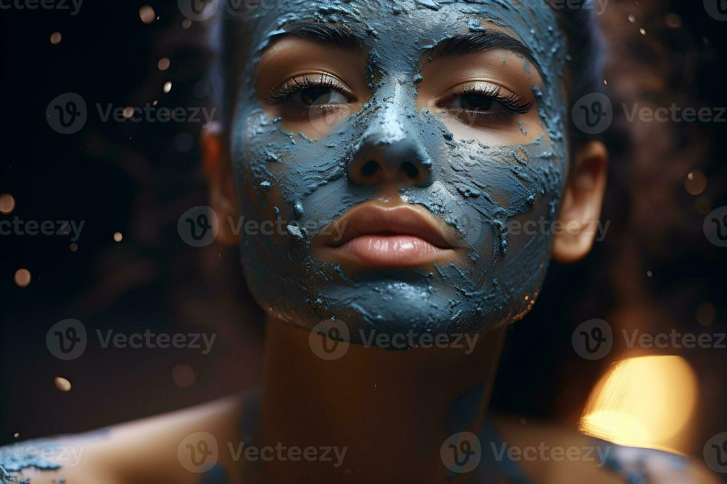 Young happy woman making facial massage with organic face scrub. Generative Ai. photo