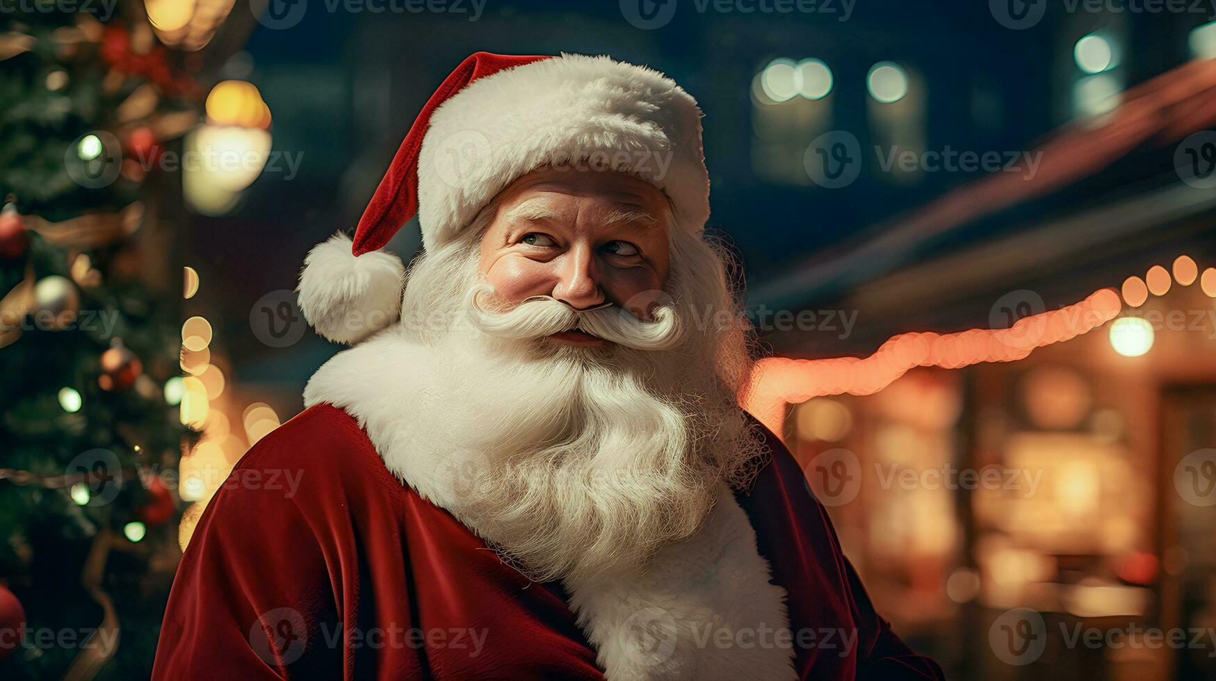 Happy old Santa Claus wearing hat on the Christmas eve. Generative Ai. photo