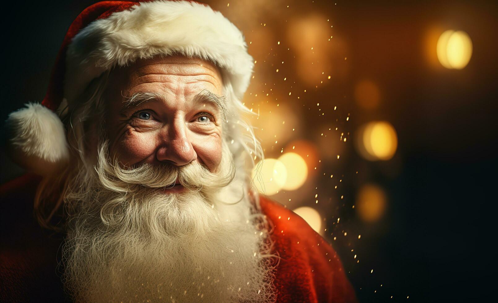 Happy old Santa Claus wearing hat on the Christmas eve. Generative Ai. photo