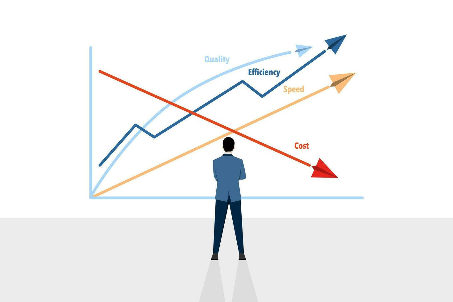 business concept. Quality improvement, efficiency and speed graph, efficiency to increase productivity, quality or progress, optimization, performance improvement, flat vector illustration.