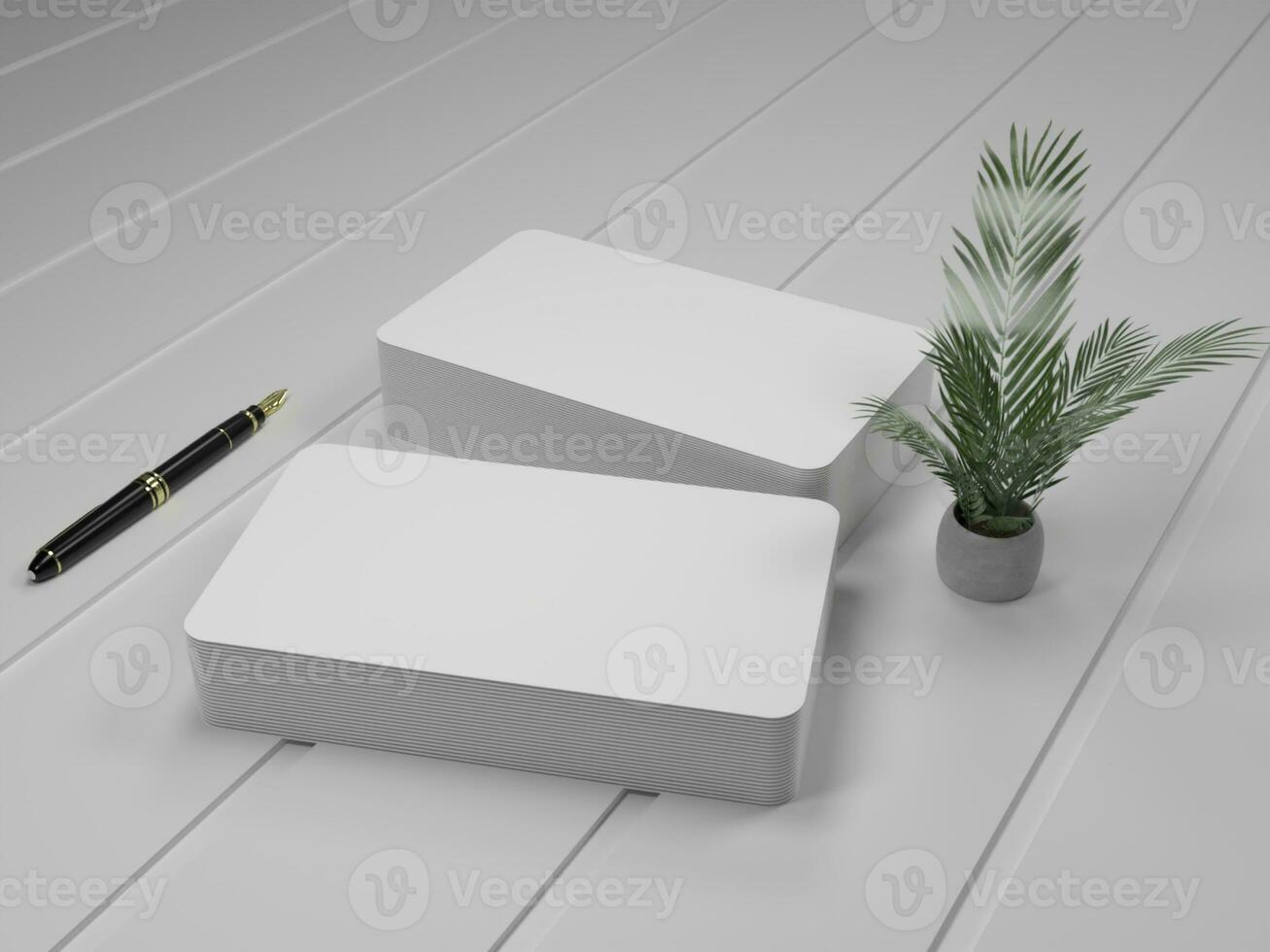 3D render empty white business card mockup template photo in white background side view.