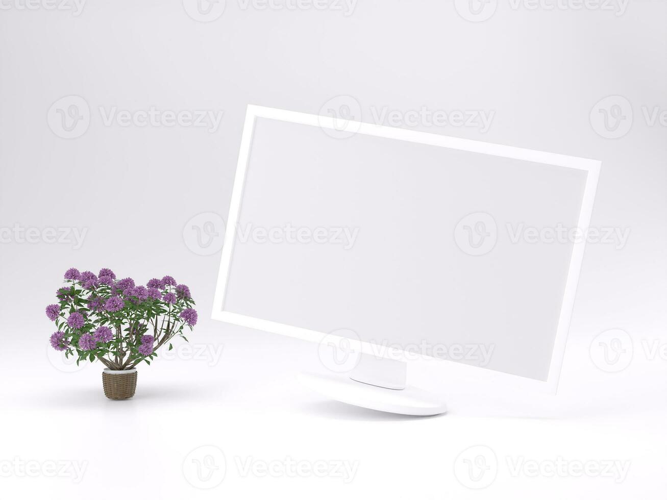 3D render empty white monitor mockup template photo with white background front side view