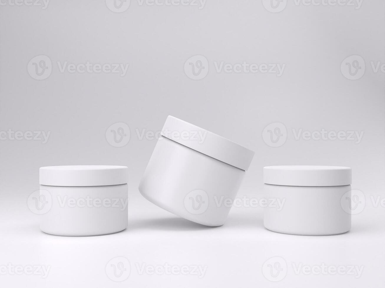 3D render empty white cosmetic jar mockup template photo in white background front view