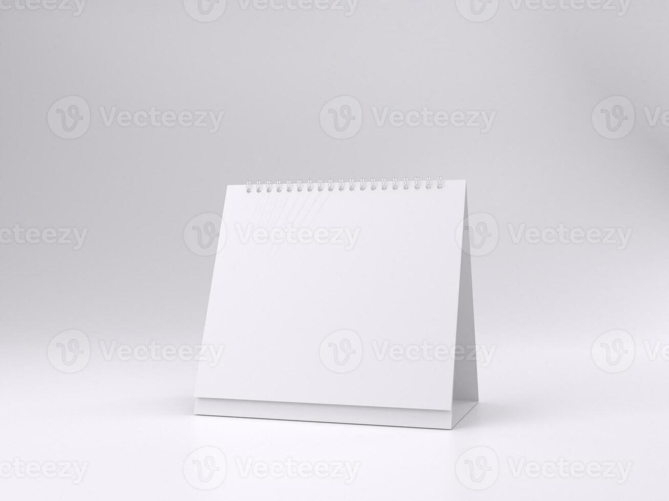 3D render empty white desk calendar mockup template photo with white background front left view