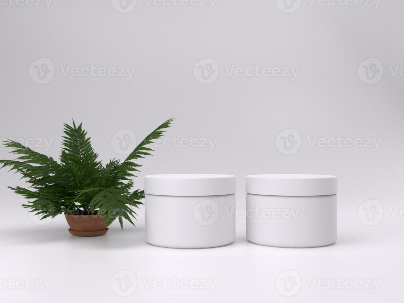 3D render empty white cosmetic jar mockup template photo in white background front view