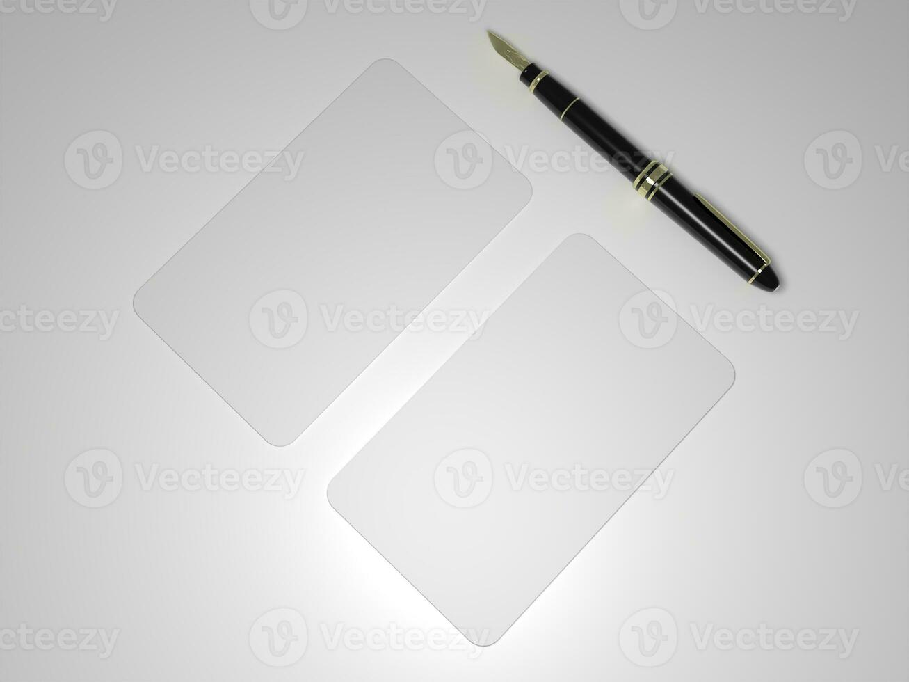 3D render empty white business card mockup template photo in white background side view.