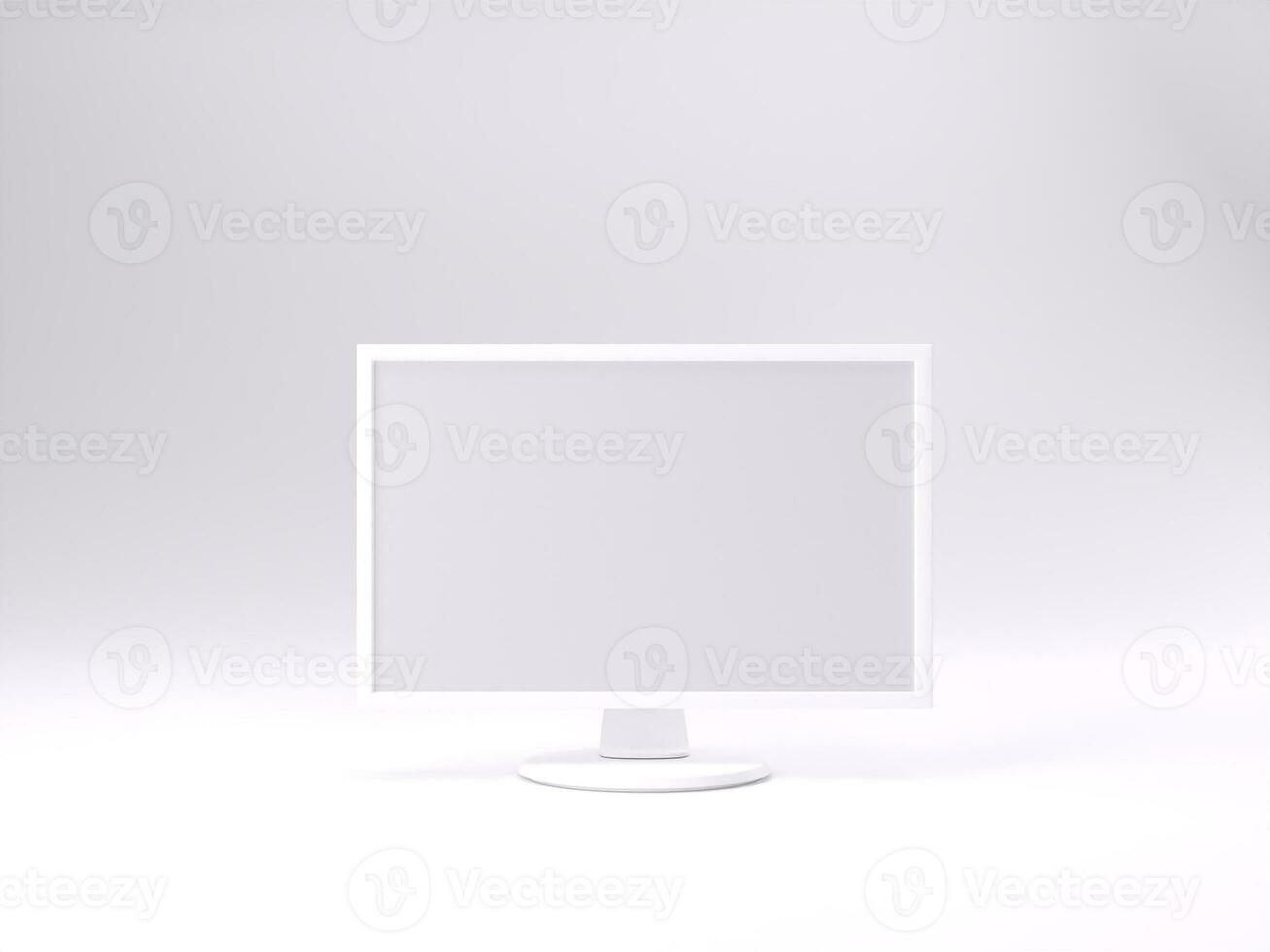 3D render empty white monitor mockup template photo with white background front side view