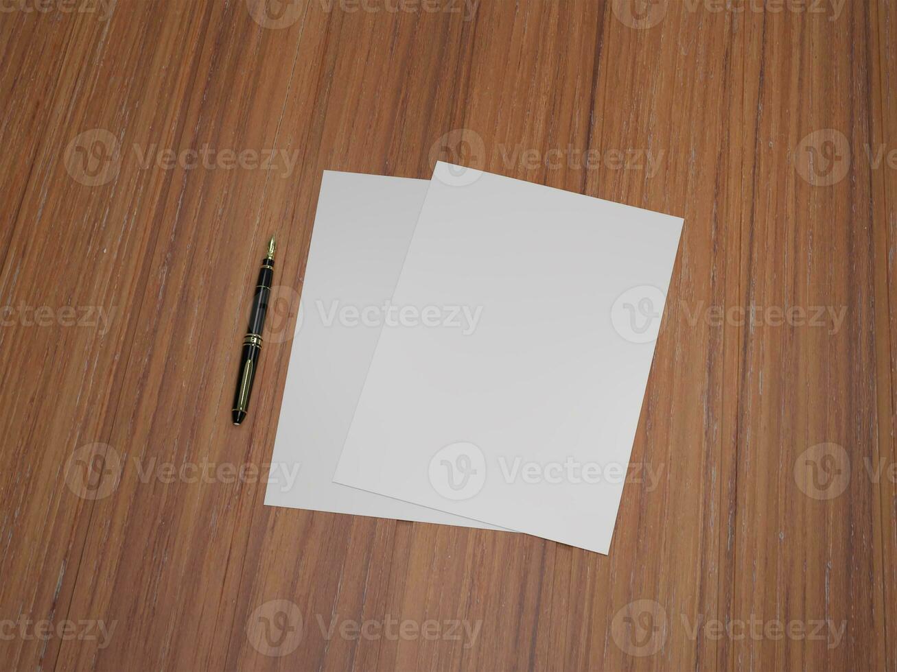 3D render empty white brochure mockup template photo in the wooden background top side view