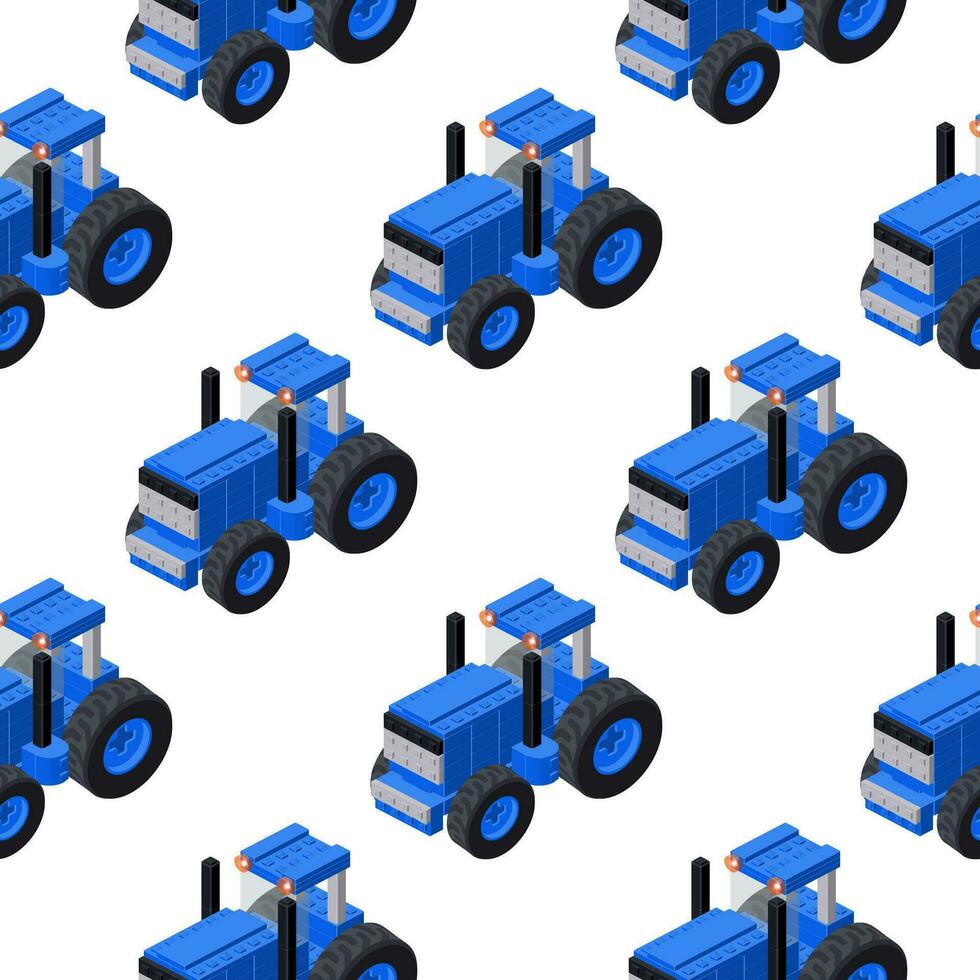 Pattern of blue tractors in isometry. Vector
