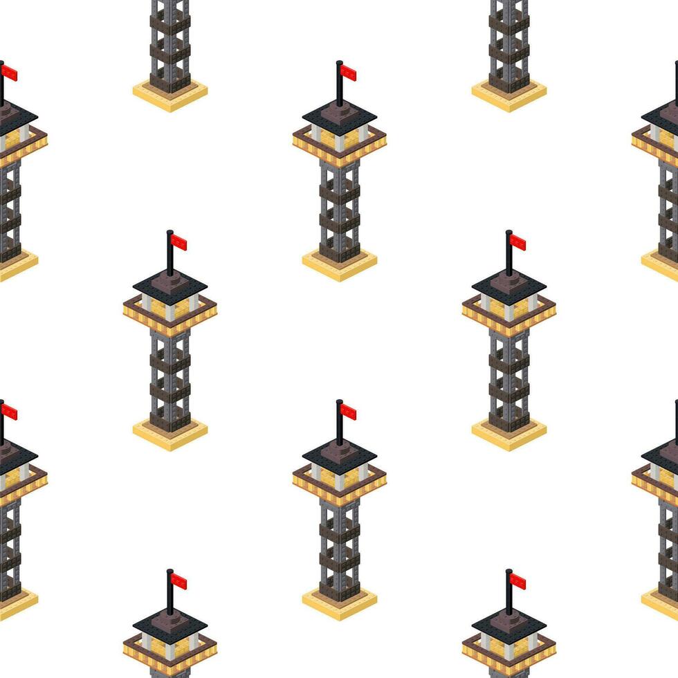 Pattern of towers in isometry on a white background. Vector