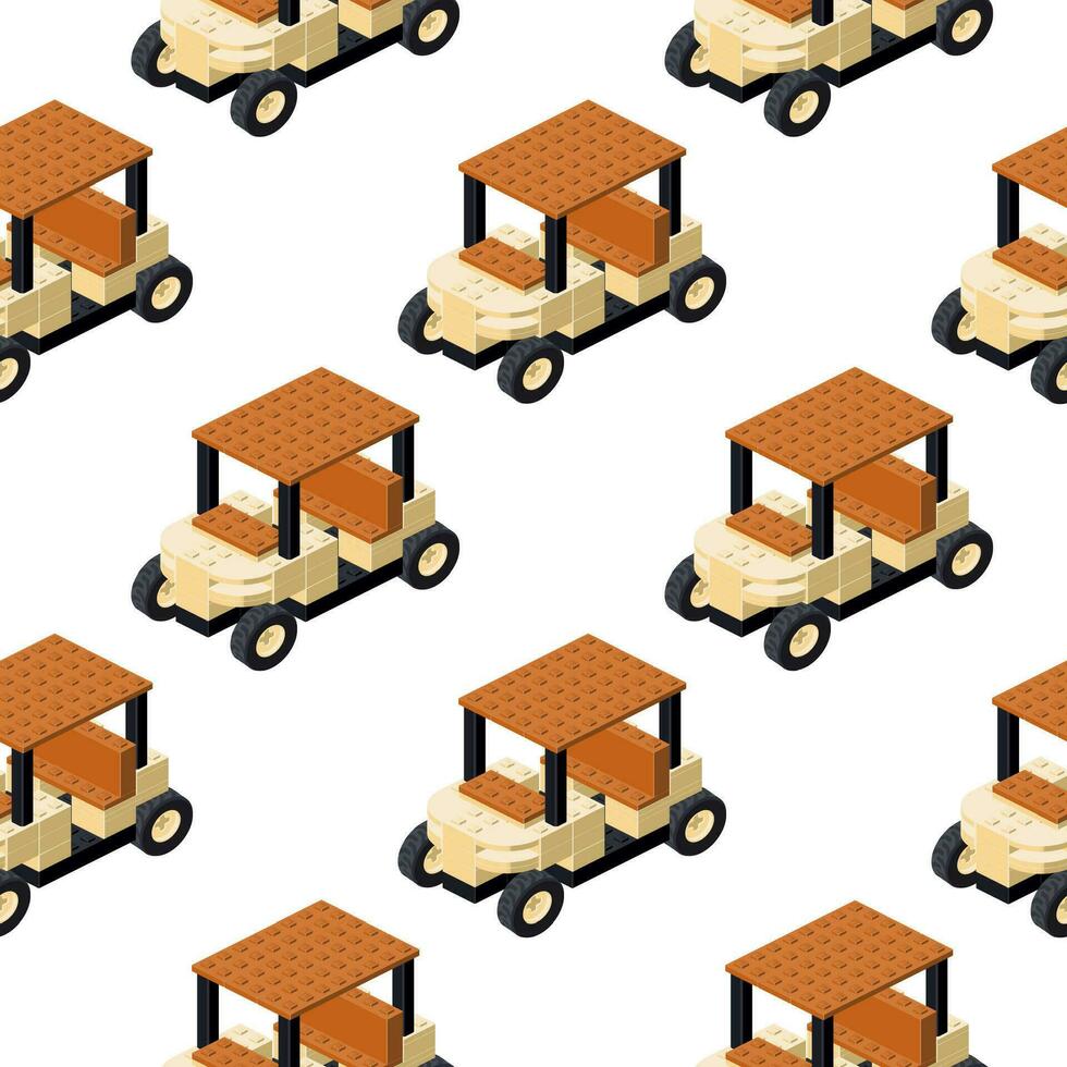 Pattern of a golf cart in isometry on a white background. Vector