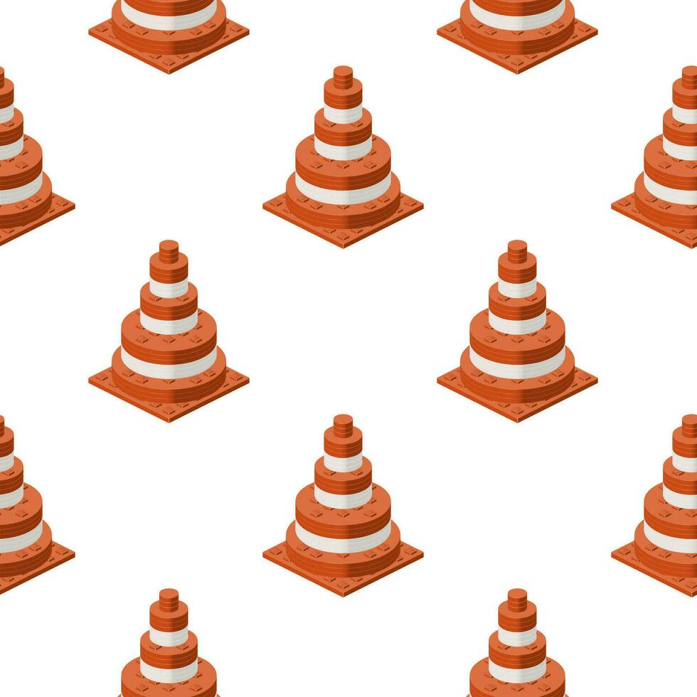 Traffic cone pattern in isometry on a white background. Vector
