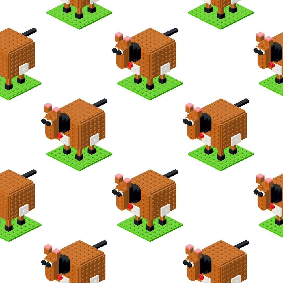 Pattern of a horse in isometry on a white background. Vector