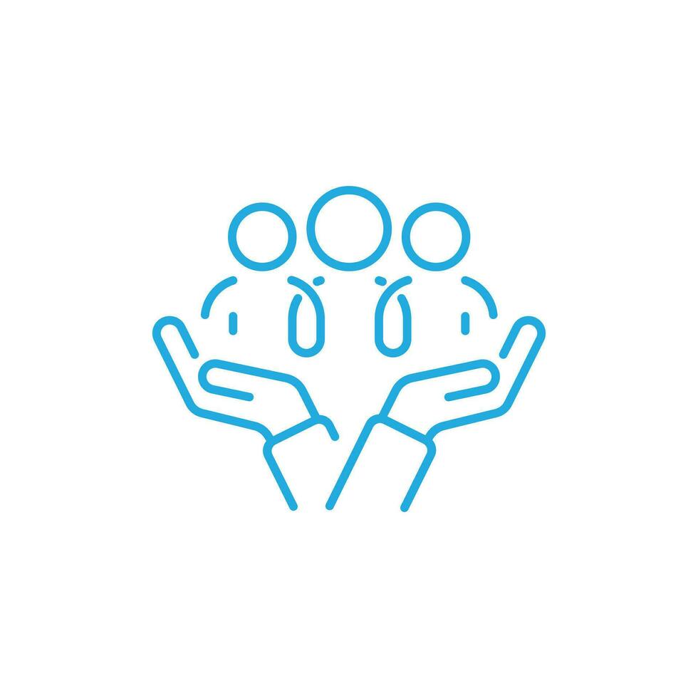 eps10 vector inclusion social equity line art icon. help or support employee, gender equality, community care sign, age and culture diversity, people group save illustration, blue thin line symbol.