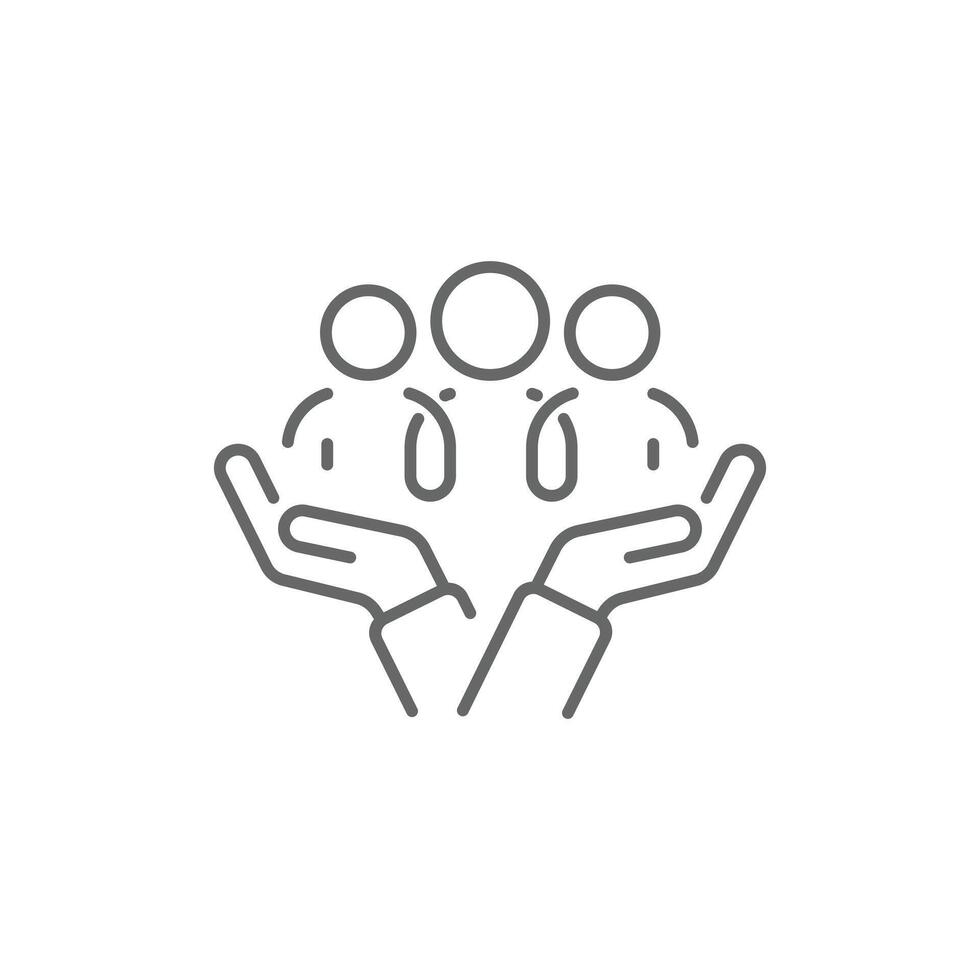 eps10 vector inclusion social equity line art icon. help or support employee, gender equality, community care sign, age and culture diversity, people group save illustration, grey thin line symbol.