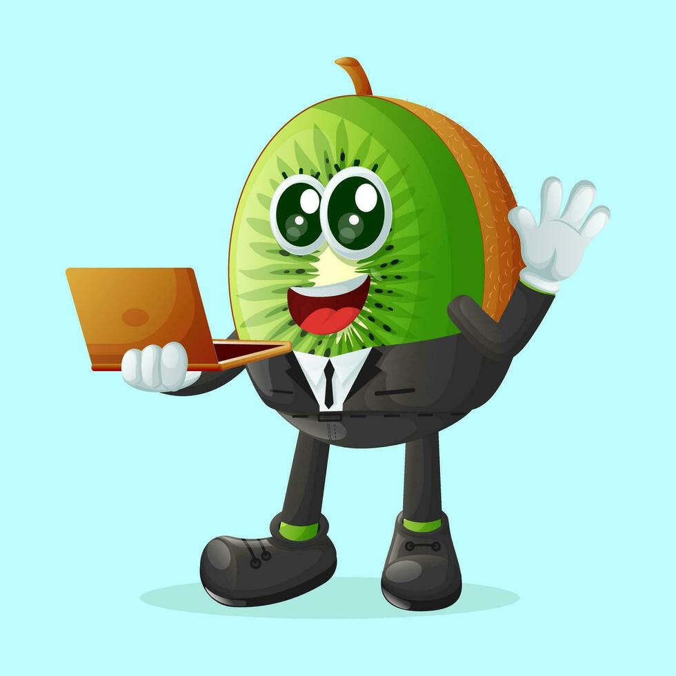 kiwi character typing on a computer vector