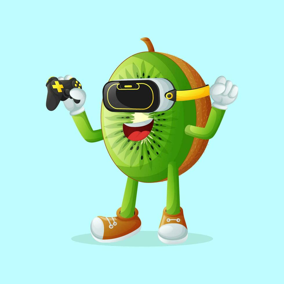 kiwi character playing video games on a console vector