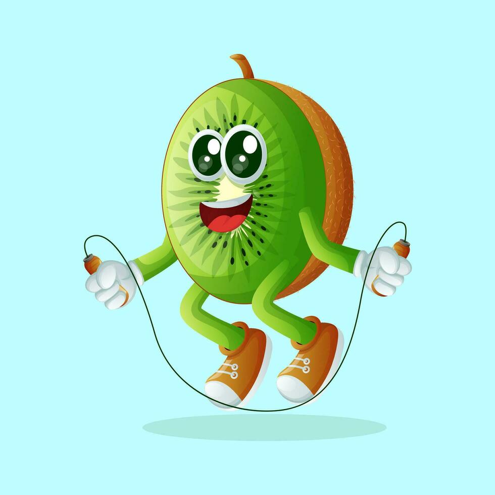 kiwi character doing skipping rope vector