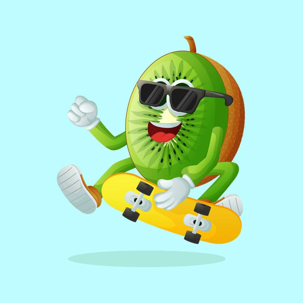 kiwi character skateboarding vector