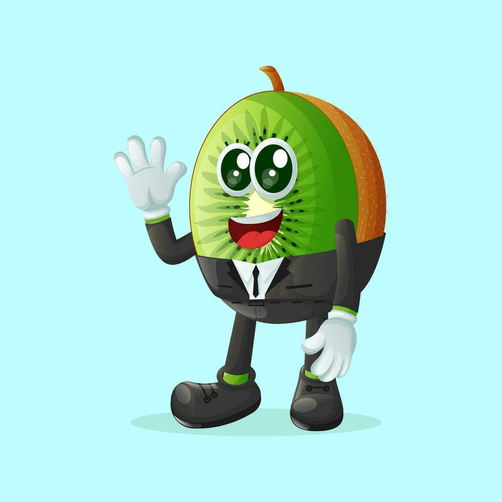 kiwi character as a businessman waving hand vector