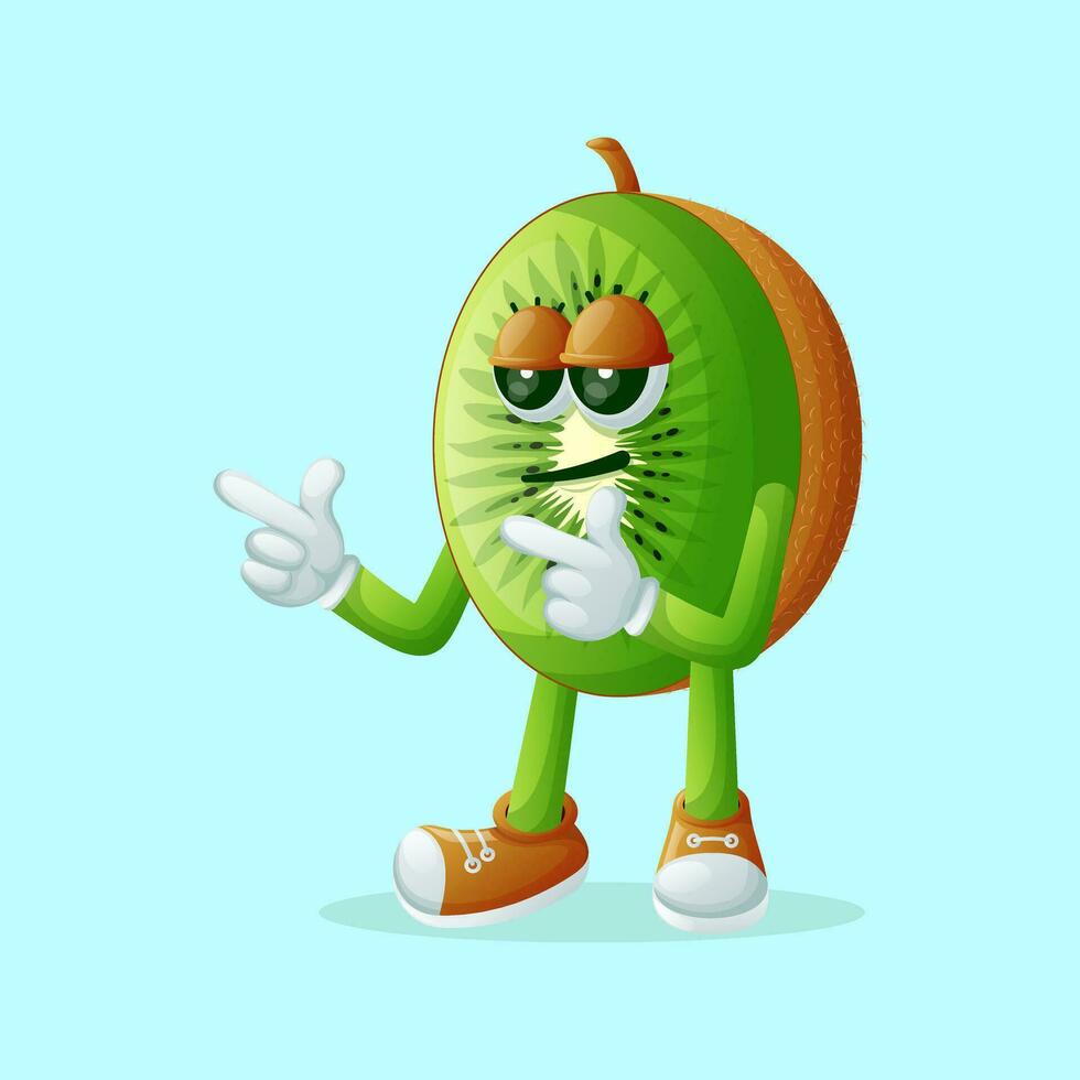 kiwi character with pointed hand and cool expression vector