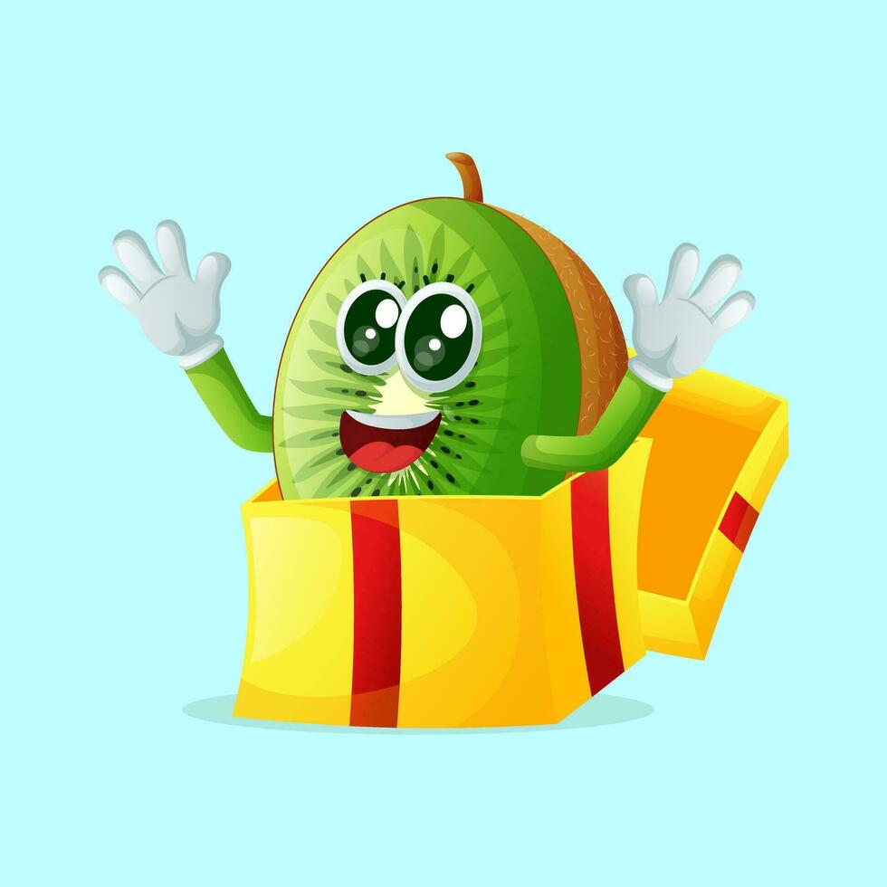 kiwi personaje Aparecer en el regalo caja vector