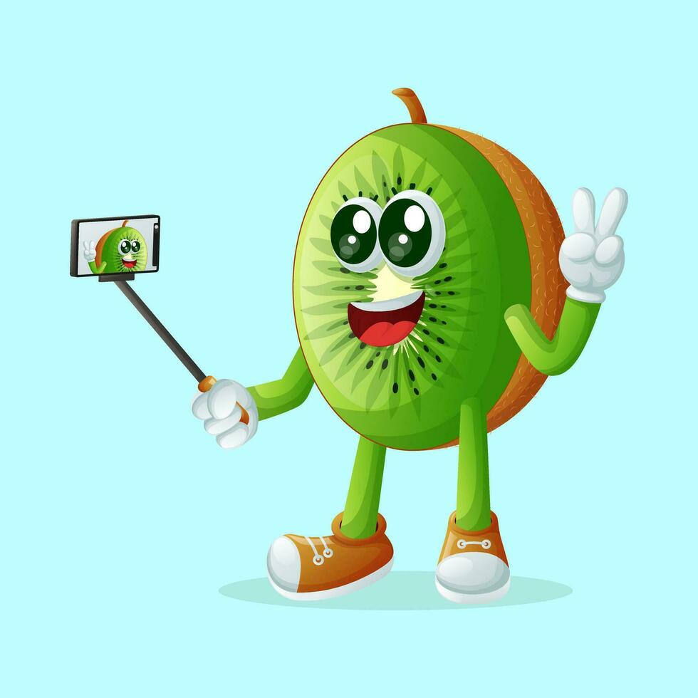 kiwi character taking a selfie with a smartphone vector