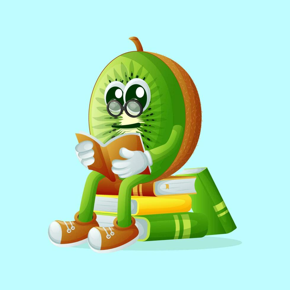 kiwi character wearing glasses and reading a book vector