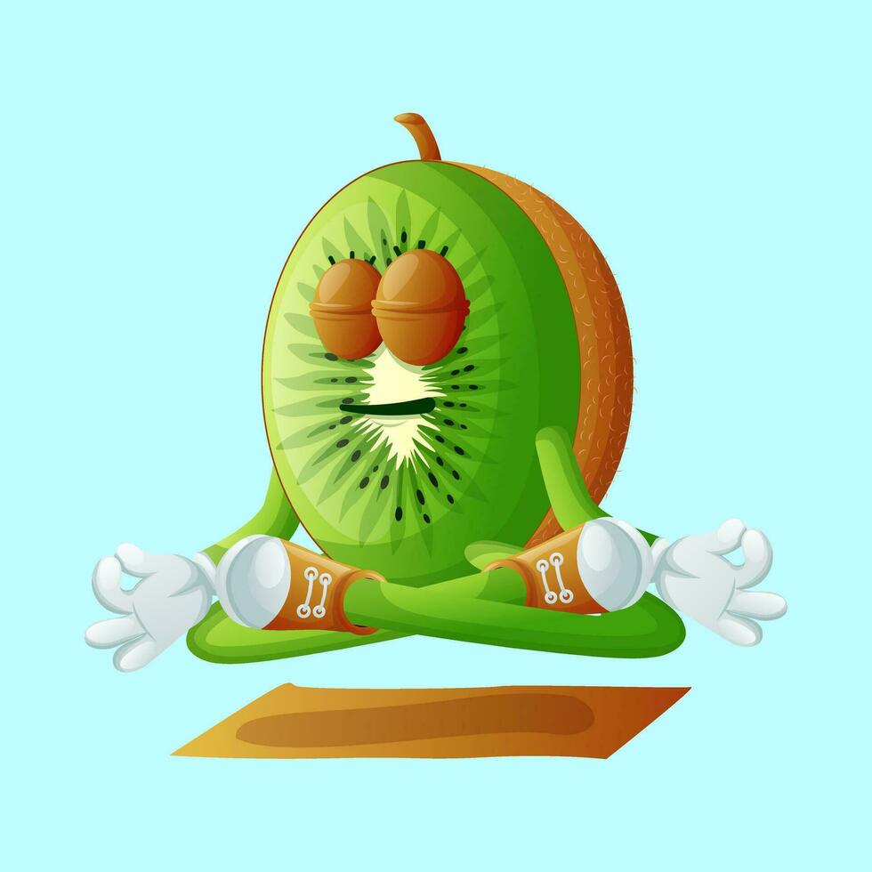 kiwi personaje haciendo yoga vector