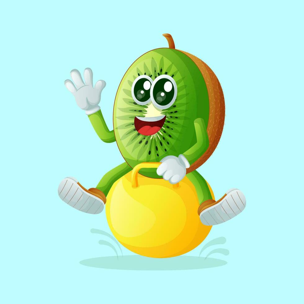 kiwi character playing with bouncing ball vector