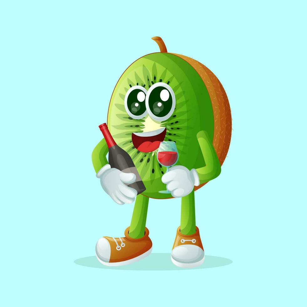 kiwi character holding a glass of wine vector