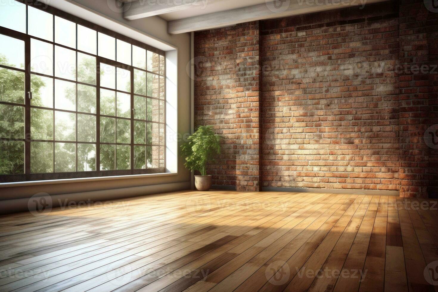 empty loft room red brick wall for mockup .Generative AI photo