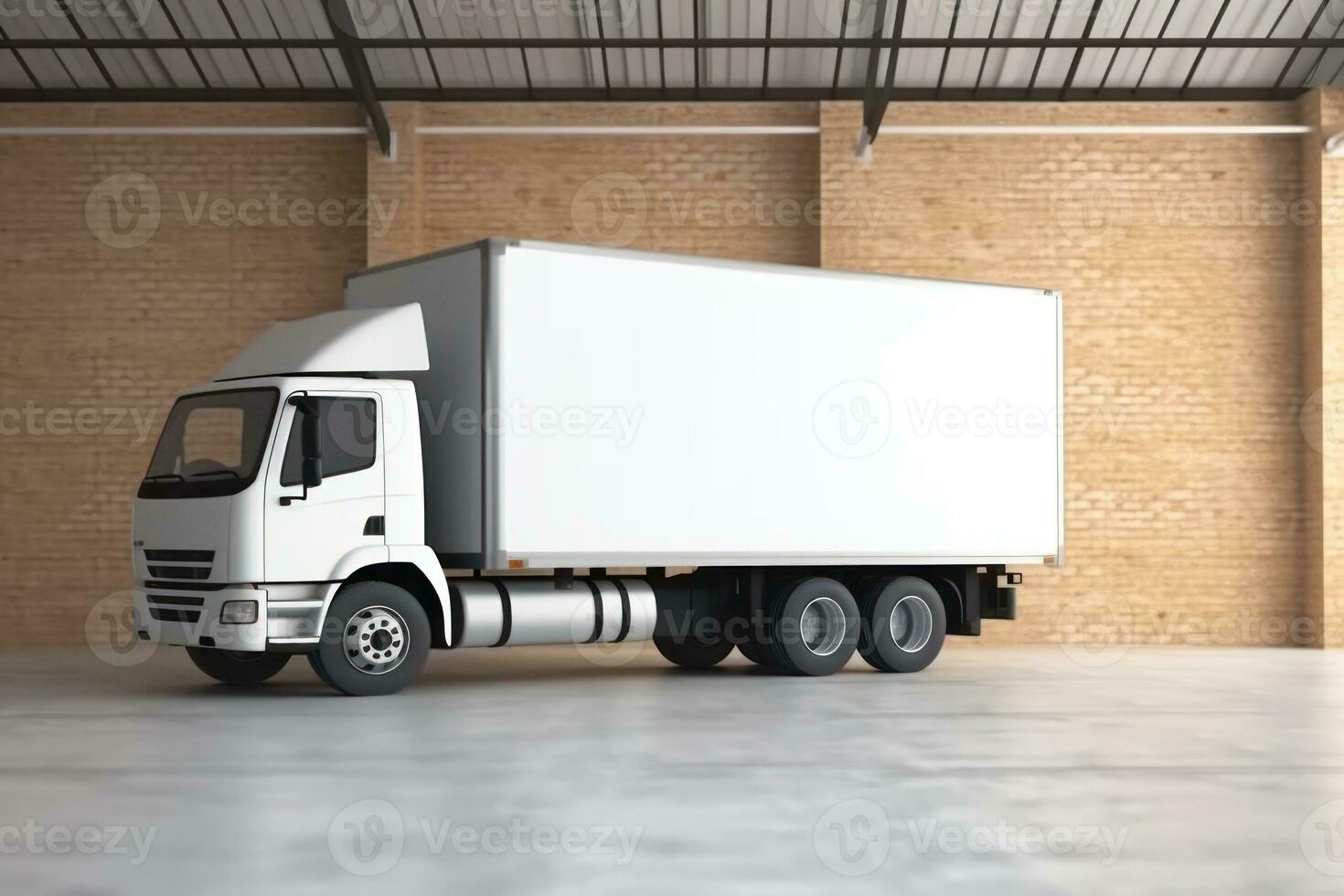 white delivery truck side view cargo truck advertising Generative AI photo