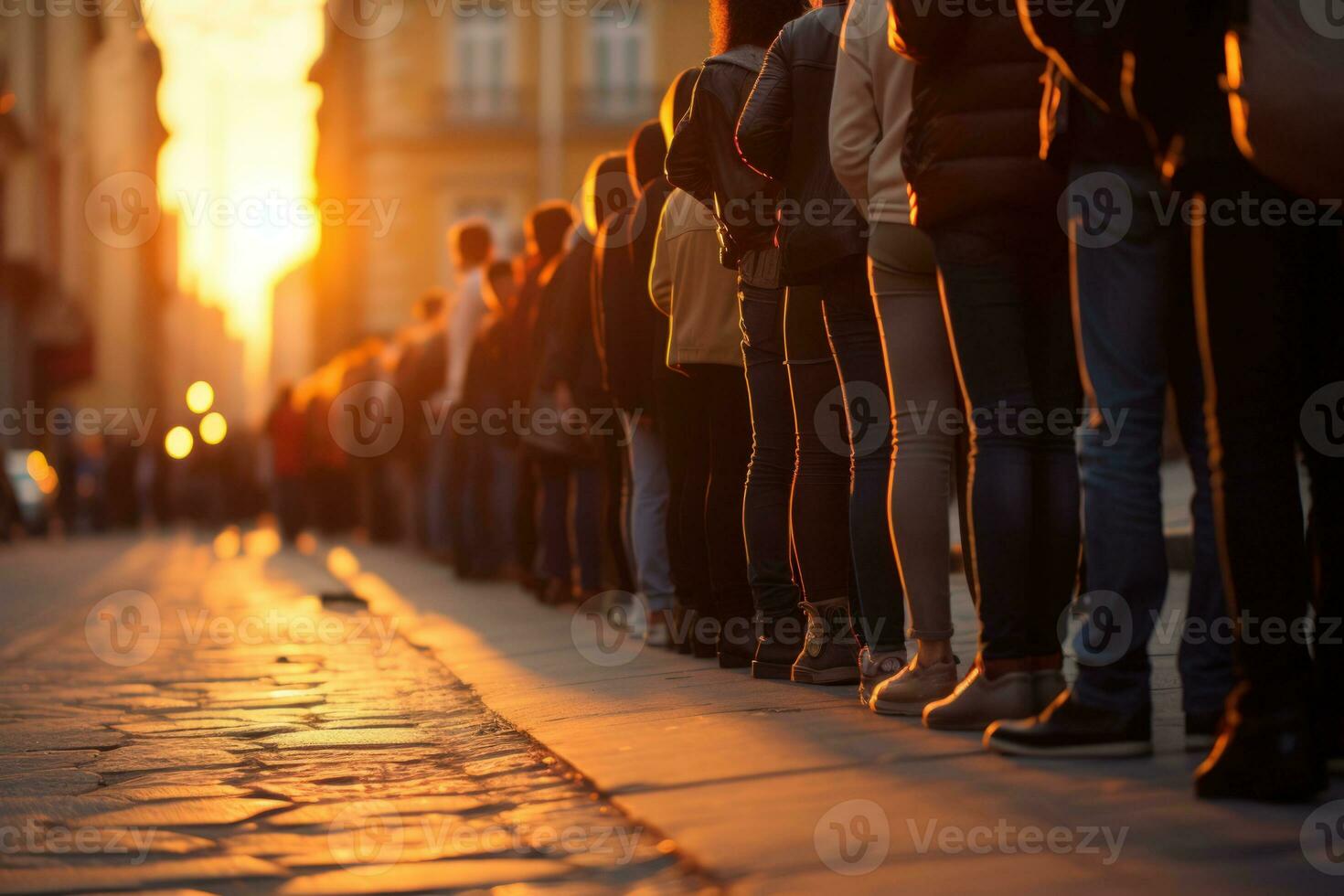 Large group of people waiting in line - Generative AI photo