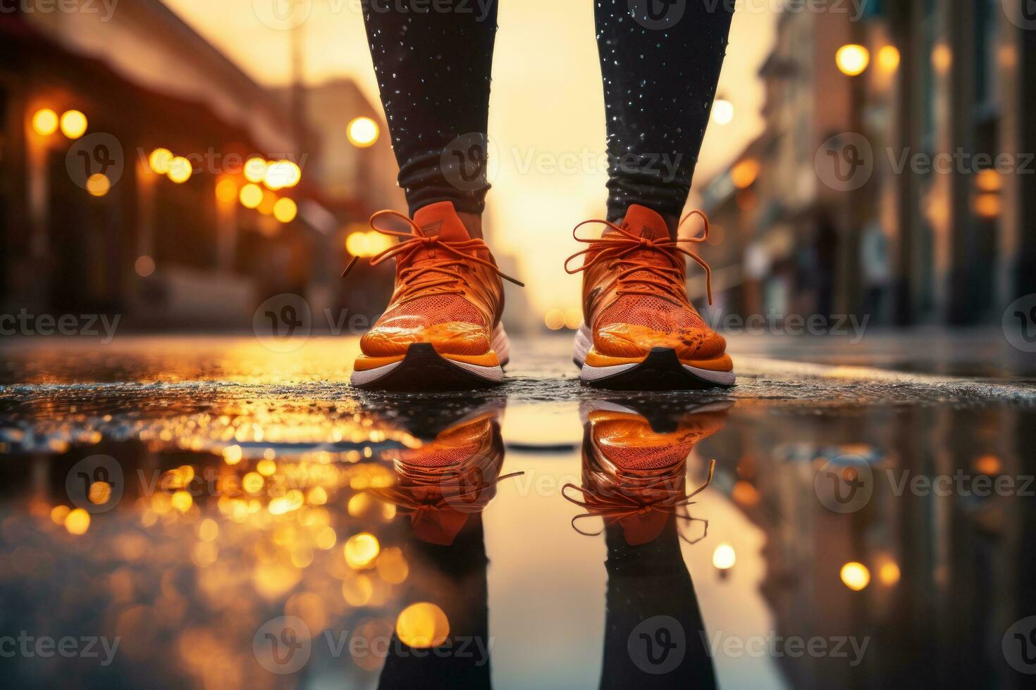 running on city street. Urban workout. Generative AI photo