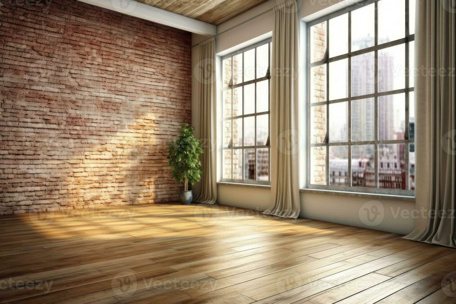 empty loft room red brick wall for mockup .Generative AI photo