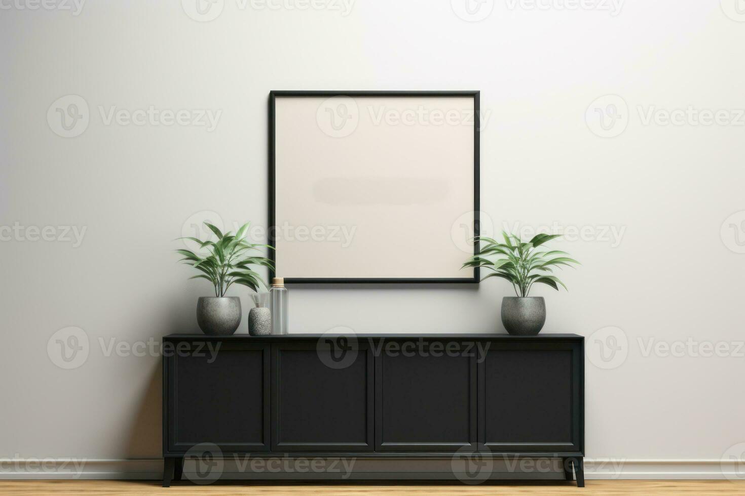 minimalist living room blank frame mockup . Generative AI photo