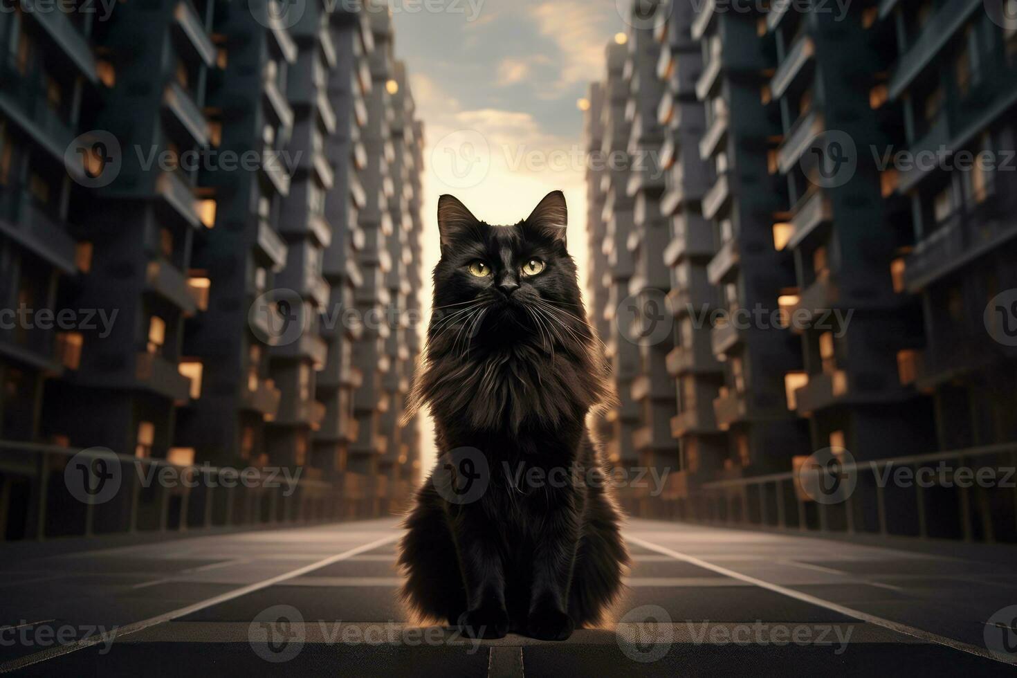 A cat with long fur sits in the condominium . for advertisement apartment , . Generative AI photo