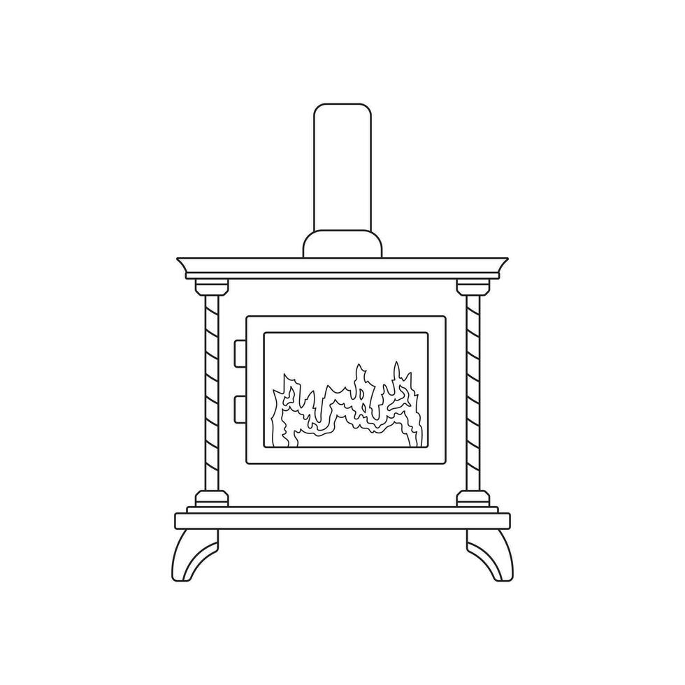 Hand drawn Kids drawing Cartoon Vector illustration wood burning stove fireplace Isolated on White Background