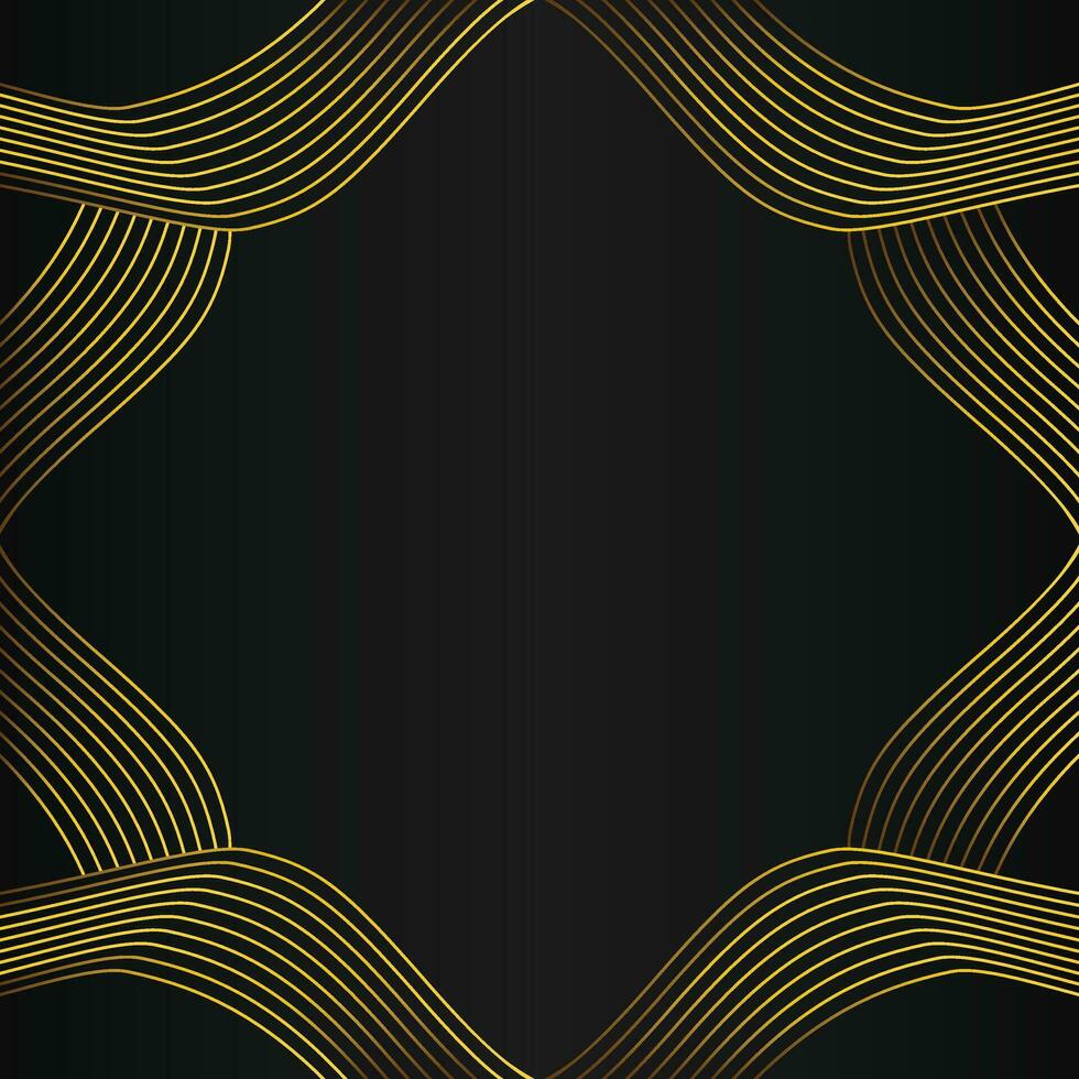 abstract gold line frame decoration on black background vector