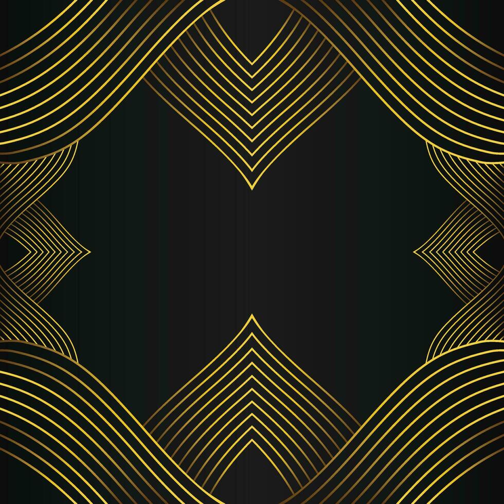abstract gold line frame decoration on black background vector