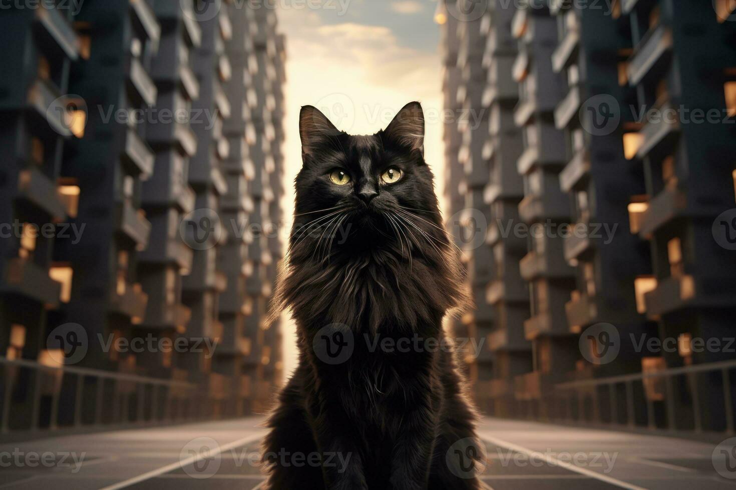 A cat with long fur sits in the condominium . for advertisement apartment , . Generative AI photo