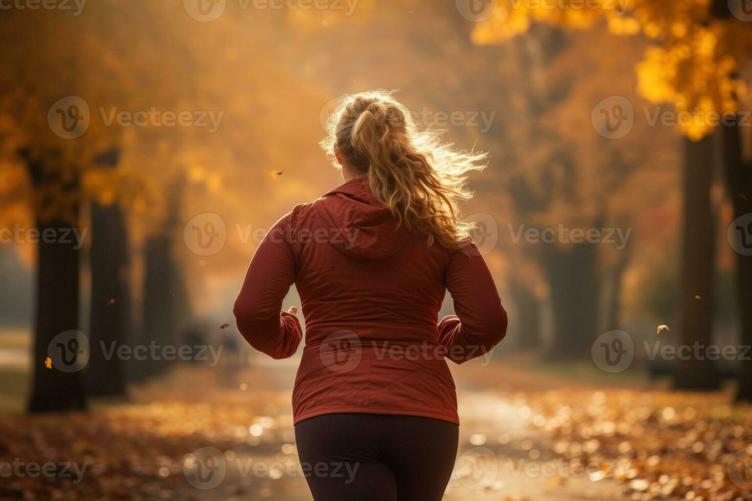 exceso de peso mujer yendo para un correr, generado ai, generado, ai foto