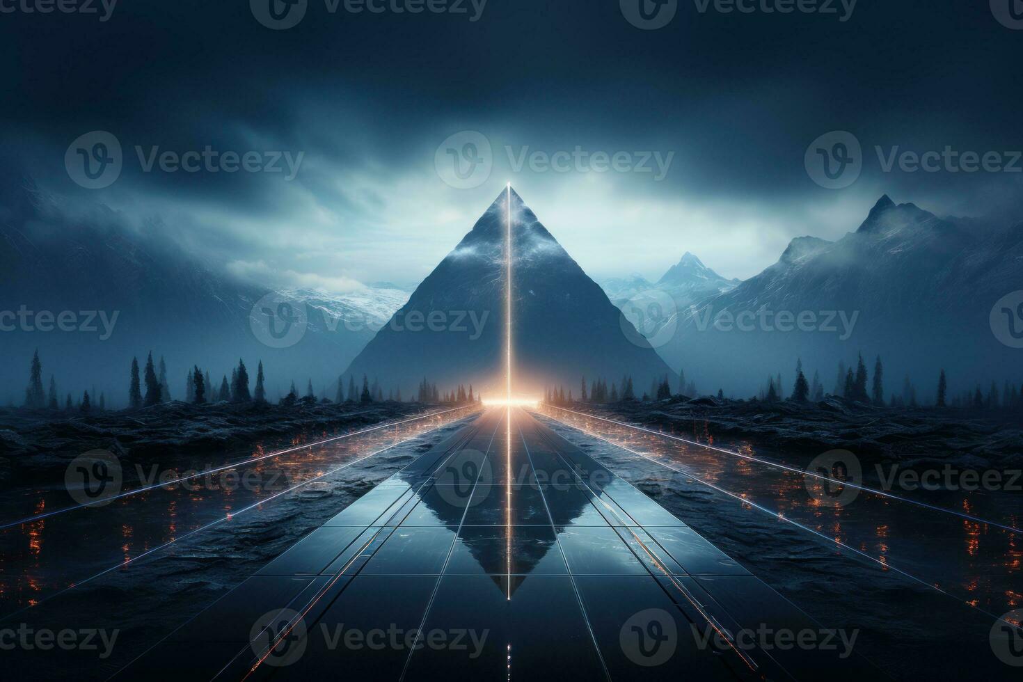 Futuristic point wave. Abstract background with a dynamic wave. Generative AI photo